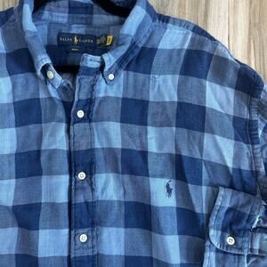 Polo Ralph Lauren Shirt SZ 2XLT Flannel Buffalo Plaid Lined Button Indigo Casual